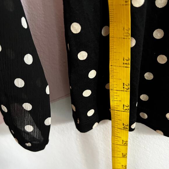 Black Polka Dot Long Sleeve Top Size XS Sheer Blouse Retro Classic Chic - Picture 6 of 7